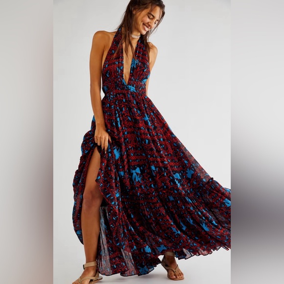 Free People Red and Blue Sleeveless Maxi Dress - Picture 2 of 11